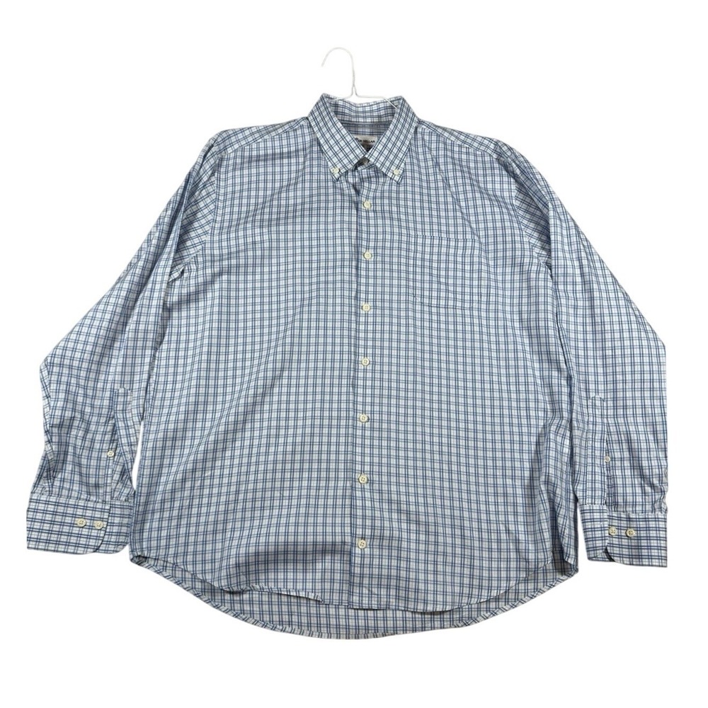 Peter‎ Millar Mens XL Blue White Plaid Long Sleeve Button Down Shirt Casual